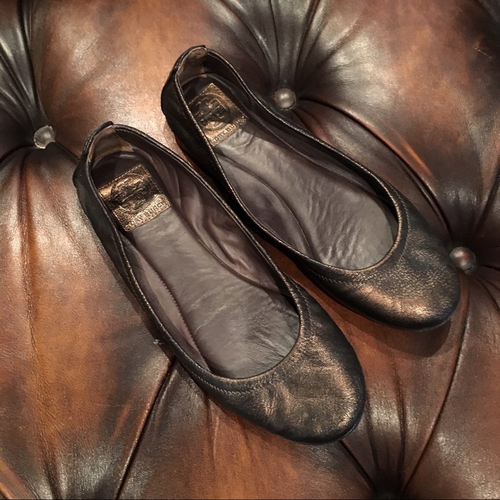 Tory Burch Bronze Leather Flats 8.5
